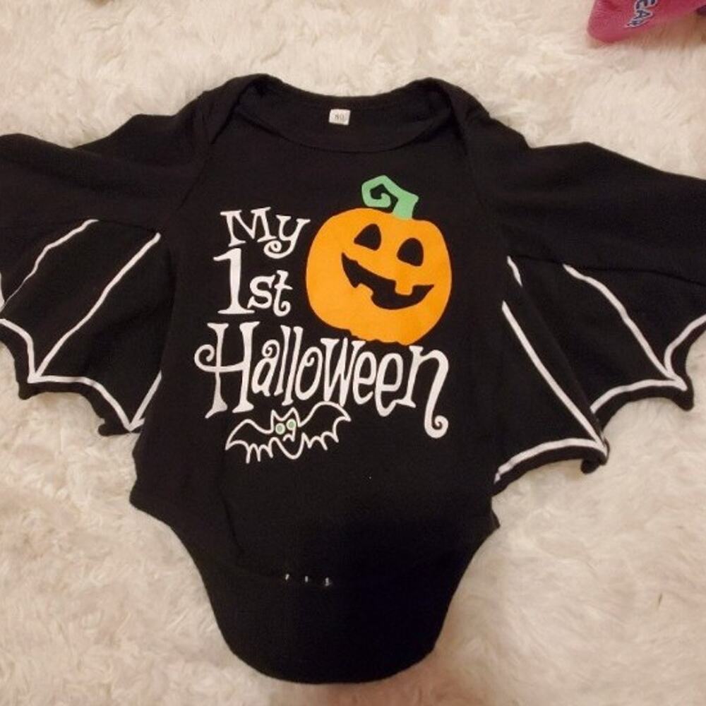 Baby unisex bat onesie babies first Halloween pumpkin bat 1st Halloween 6-12m - Picture 9 of 9